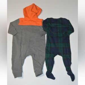 Lot of 2 Boys Sz 3-6 Months Puma Hooded & Children's Place Green Plaid Bodysuit